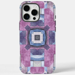 Coque iPhone 16 Pro Max Mosaïque Géométrique Abstraite Violet, Bleu et Gri