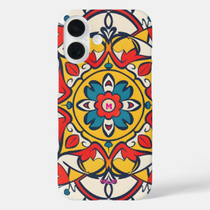 Coque Pour iPhone 16 mosaïque jaune rouge, Mandala-Motif