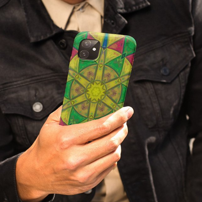 Coques Case-Mate iPhone Mosaïque Kaleidoscope Fleur vert Jaune et rouge (Créateur téléchargé)