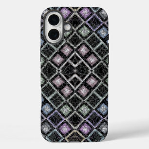 Coque Pour iPhone 16 Plus Mosaïque Mandala Pastel avec Treillis Argenté