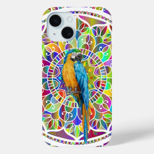 Coques Case-Mate iPhone Mosaïque Tropicale – Mandala d'Ara Bleu et Or (Verso)