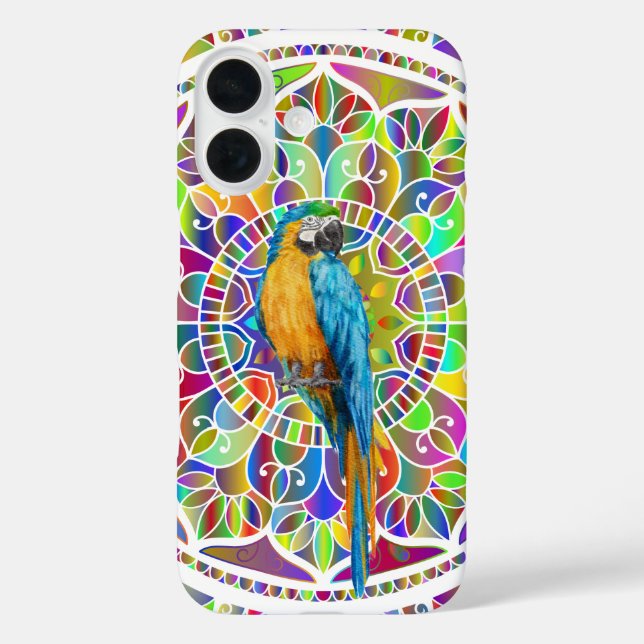Coques Case-Mate iPhone Mosaïque Tropicale – Mandala d'Ara Bleu et Or (Verso)