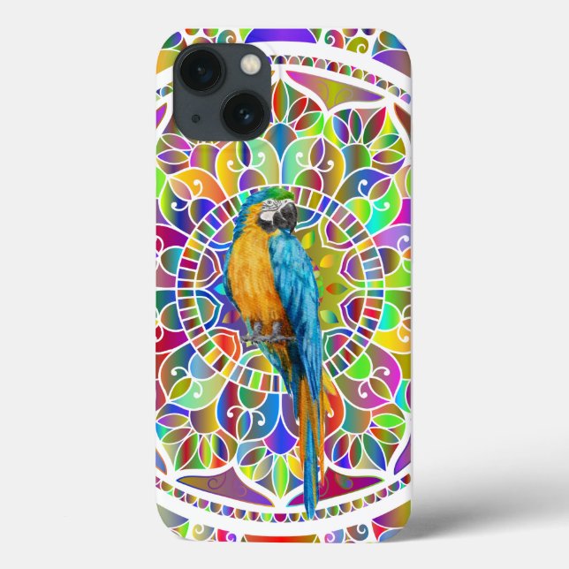 Coques Case-Mate iPhone Mosaïque Tropicale – Mandala d'Ara Bleu et Or (Verso)