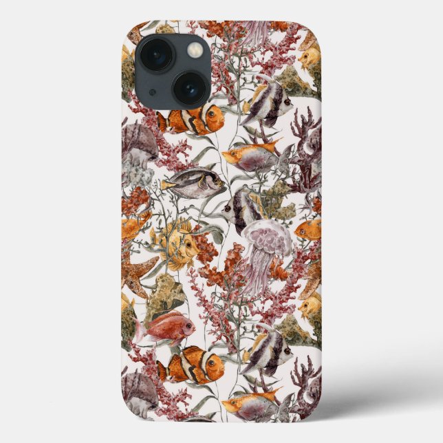 Coques Case-Mate iPhone Motif 2 de vie marine d'aquarelle (Verso)