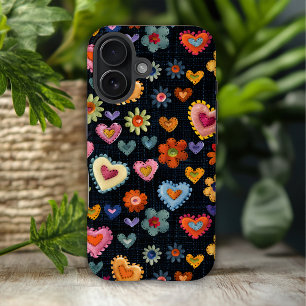 Coque Pour iPhone 16 Motif 3D Fleurs Cœurs Amour Féminin Coloré