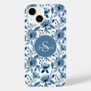 Coque Case-Mate iPhone Motif à aquarelle bleu avec Monogramme