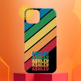 Coque iPhone 16 Pro Motif à bande rétro Rainbow Stoppé Nom