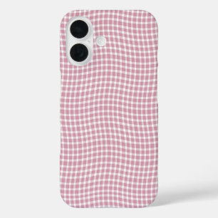Coque Pour iPhone 16 Motif à carreaux à damier rose et blanc sans coutu