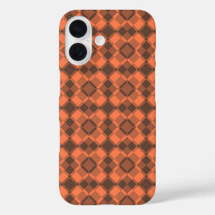 Coque Pour iPhone 16 Motif à carreaux Argyle marron corail