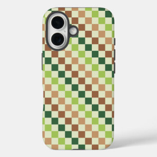 Coque Pour iPhone 16 Motif à carreaux diagonaux arc-en-ciel terreux