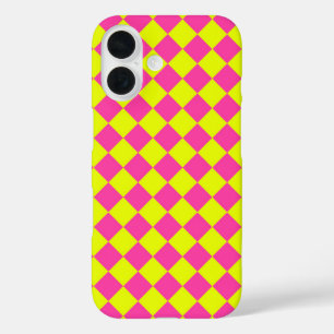 Coque Pour iPhone 16 Motif à carreaux diamant rose jaune