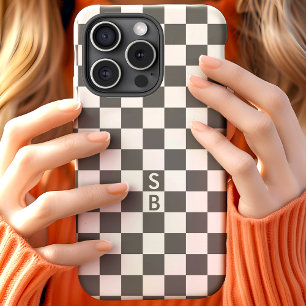 Coque Case-Mate iPhone Motif à carreaux gris et blanc monogrammé
