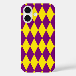 Coque Pour iPhone 16 Motif à carreaux Harlequin violet et jaune