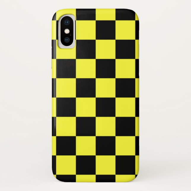 Coques Case-Mate iPhone Motif à carreaux jaune et noir cool (Dos)