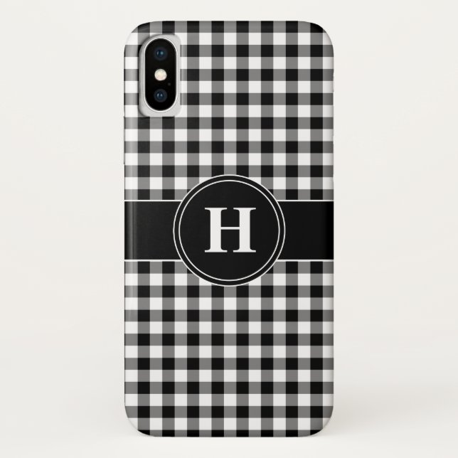 Coques Case-Mate iPhone Motif à carreaux noir et blanc monogrammé (Dos)
