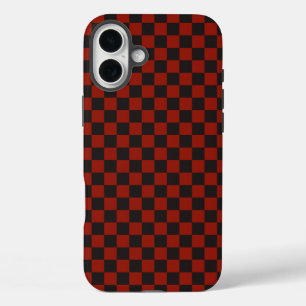 Coque Pour iPhone 16 Plus Motif à carreaux noir et rouge profond