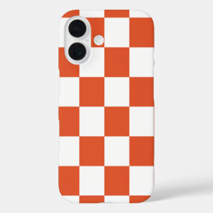 Coque Pour iPhone 16 Motif à carreaux orange et blanc