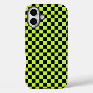 Coque Pour iPhone 16 Plus Motif à carreaux vert acide et noir