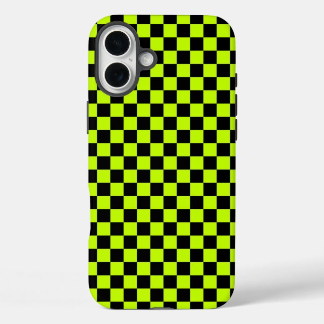 Coques Case-Mate iPhone Motif à carreaux vert acide et noir (Verso)