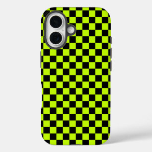 Coque Pour iPhone 16 Motif à carreaux vert acide et noir