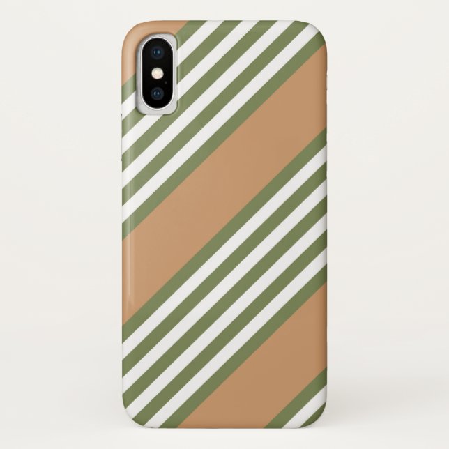 Coques Case-Mate iPhone Motif à cinq bandes vert olive et blanc avec bronz (Dos)