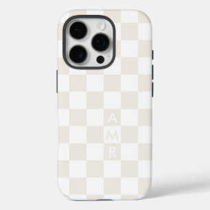 Coque iPhone 16 Pro Motif À damiers crème Monogram White