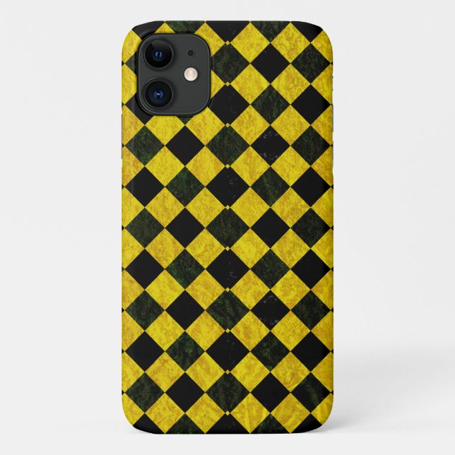 Coques Case-Mate iPhone Motif à damiers noir et jaune (Dos)