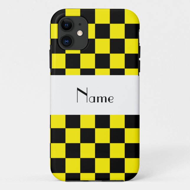Coques Case-Mate iPhone Motif à damiers noir et jaune (Dos)