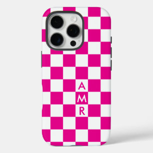Coque iPhone 16 Pro Motif À damiers rose chaud Monogramme