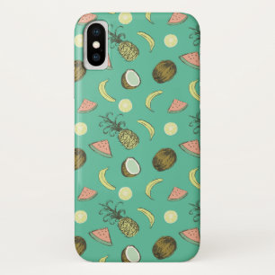 Coque iPhone X Motif à doodle de fruits tropicaux