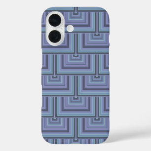 Coques iPhone 16 Motif à écailles carrées à rayures bleu-gris