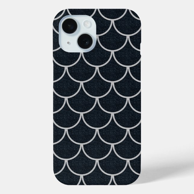 Coques Case-Mate iPhone Motif à écailles noir et argent à festons (Verso)