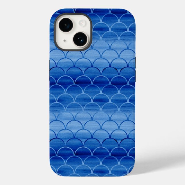 Coques Case-Mate iPhone Motif à échelle peinte bleu clair à bleu foncé (Verso)