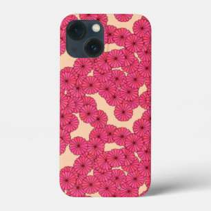 iPhone 13 Mini Coque Motif à fleurs Art Déco - rose et pêche
