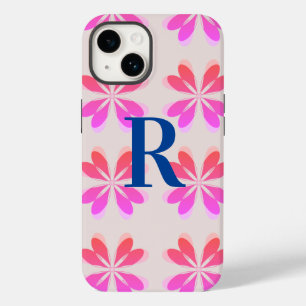 Coque Case-Mate iPhone Motif à fleurs rétro rose chaud Monogramme