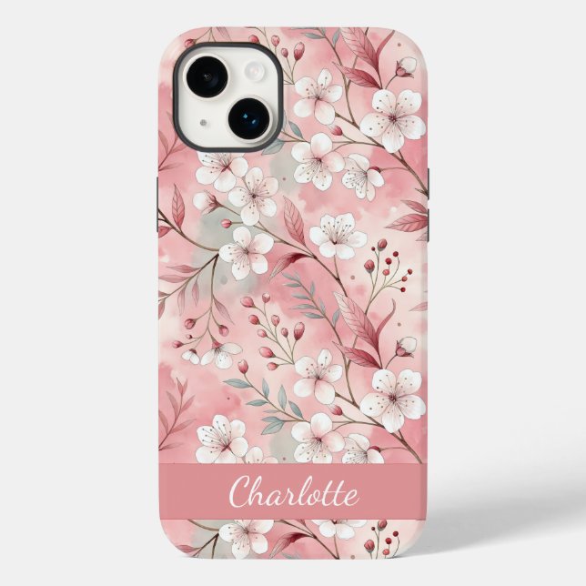 Coques Case-Mate iPhone Motif à fleurs Sakura personnalisé rose (Verso)