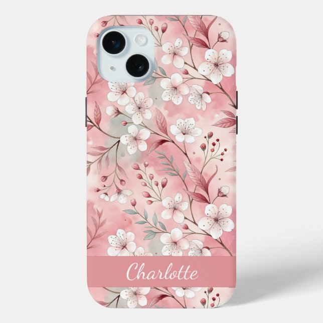 Coques Case-Mate iPhone Motif à fleurs Sakura personnalisé rose (Verso)