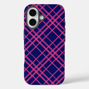 Coque Pour iPhone 16 Motif à lignes à carreaux rose sur bleu
