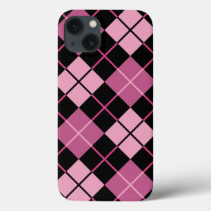 iPhone 13 Case Motif à motifs de losanges dans le noir et le rose