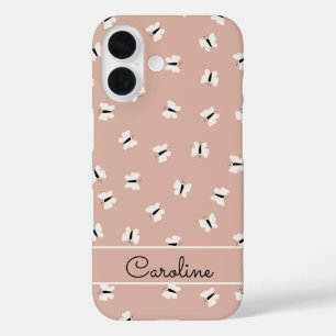 Coque Pour iPhone 16 Motif à papillon mignon et nom personnalisé sur ro