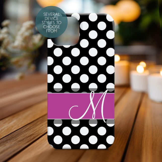 Coques Case-Mate iPhone Motif à points rose et noir avec Monogramme (Personalized Phone Case with Monogram)