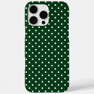 Coque iPhone 16 Pro Max Motif à pois vert foncé et blanc