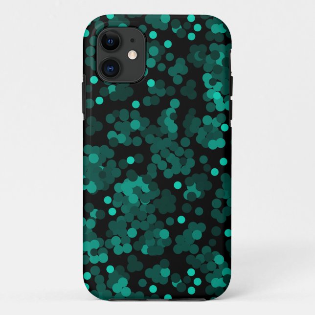 Coques Case-Mate iPhone Motif à pois vert turquoise sur noir (Dos)