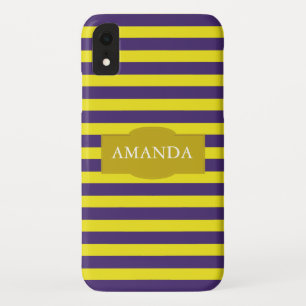 Coque Case-Mate Pour iPhone Motif à rayures jaunes et violettes Monogramme