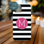 Coque Pour iPhone 16 Motif à rayures noir et blanc Monogramme rose chau<br><div class="desc">Un design audacieux et moderne avec un espace pour monogrammes. Si vous devez ajuster l'illustration ou modifier la police,  vous pouvez cliquer sur la zone personnaliser. Cela vous mènera à l'outil de conception où vous pouvez effectuer de nombreux changements.</div>