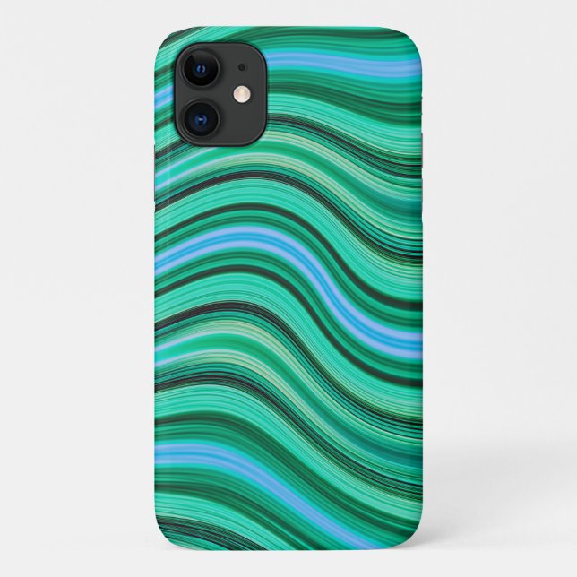 Coques Case-Mate iPhone Motif à rayures ondulées vertes et bleues (Dos)