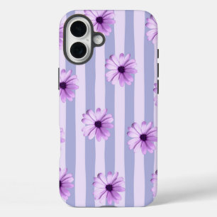 Coque Pour iPhone 16 Plus Motif à rayures pastel avec des marguerites
