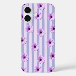 Coque Pour iPhone 16 Motif à rayures pastel avec des marguerites