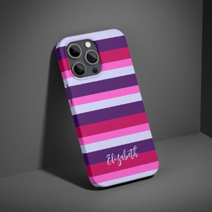 Coque iPhone 16 Pro Motif à rayures rose et violet Personnalisé