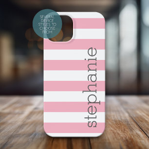 Coque Pour iPhone 15 Motif à rayures tendance avec nom - Pastel Pink